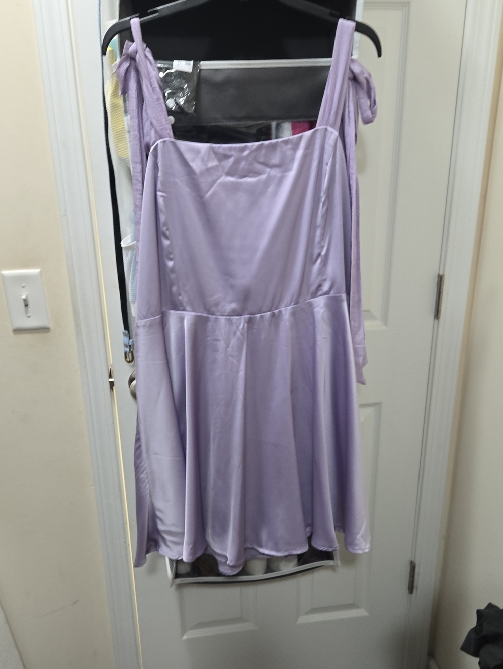 Fashion Nova Lavender Tie-Shoulder Satin Mini Dress